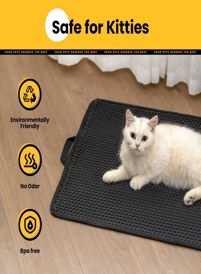 Polarduck Cat Litter Mat Compact Size 23.6"x14.6" for Small Spaces, Upgrade Waterproof Leakproof Back Layer, Honeycomb Trapping Mat, Washable, Easy to Clean, Scatter Control Kitty Litter Matt, Black - Image 5